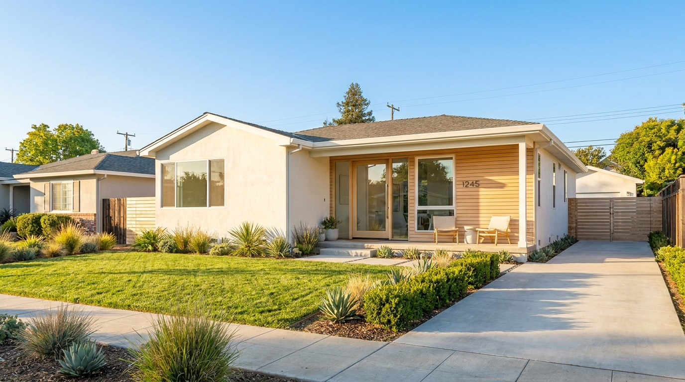 Bright, modern single-story Bay Area home in warm daylight — a house being sold quickly for cash