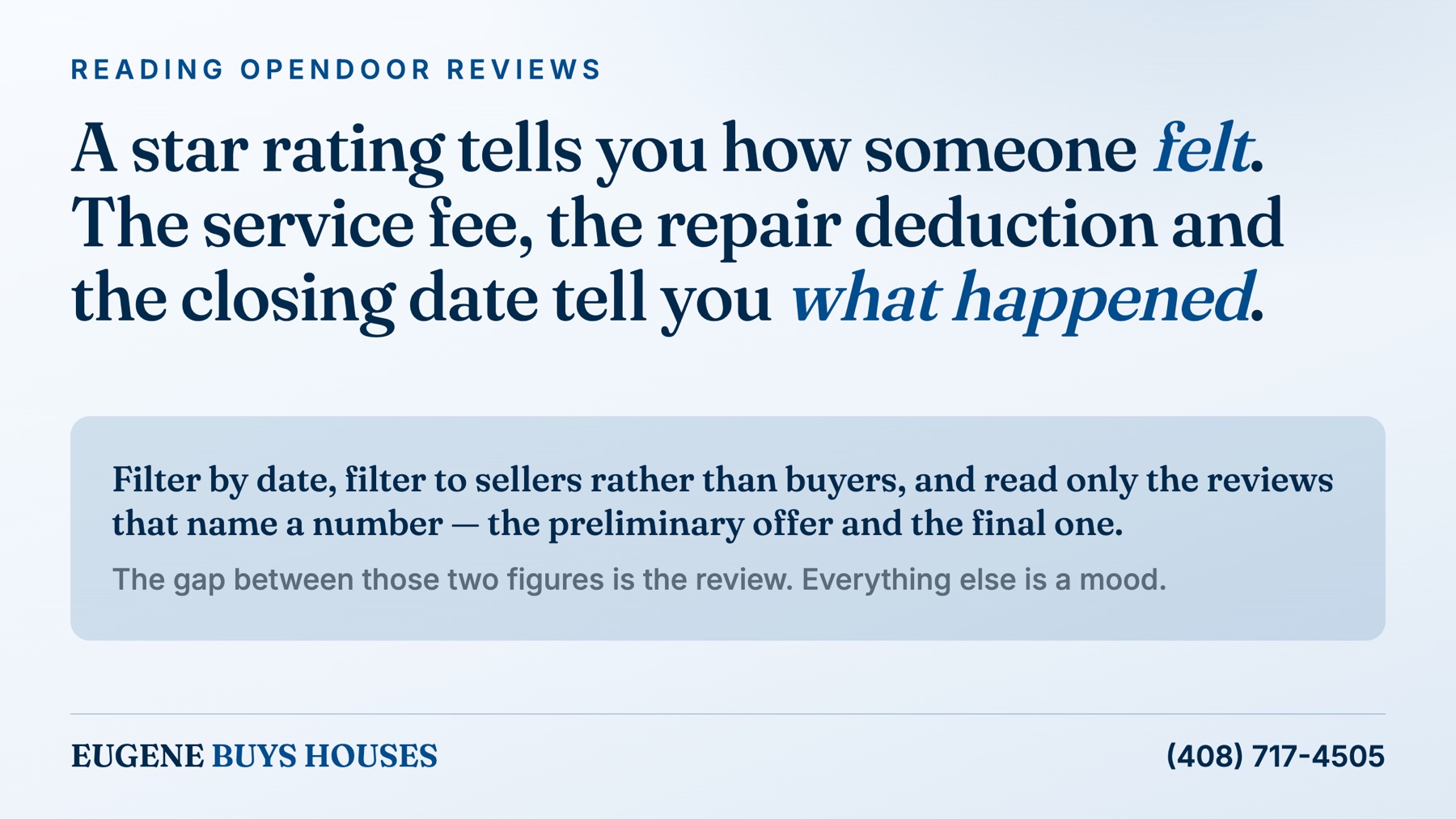 How to read Opendoor reviews: look for the service fee, the repair deduction and the closing date, not the star rating