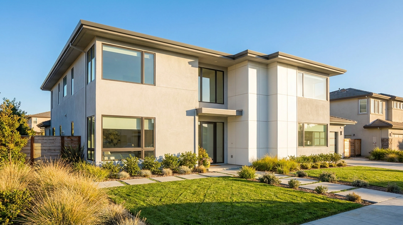 Bright, modern two-story Bay Area home in daylight — a house being sold with an underwater mortgage