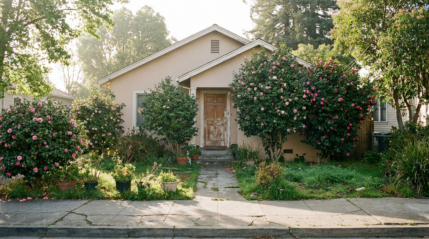 A settled 1950s Oakland bungalow with a mature garden, the kind of long-held family home that typically passes through probate