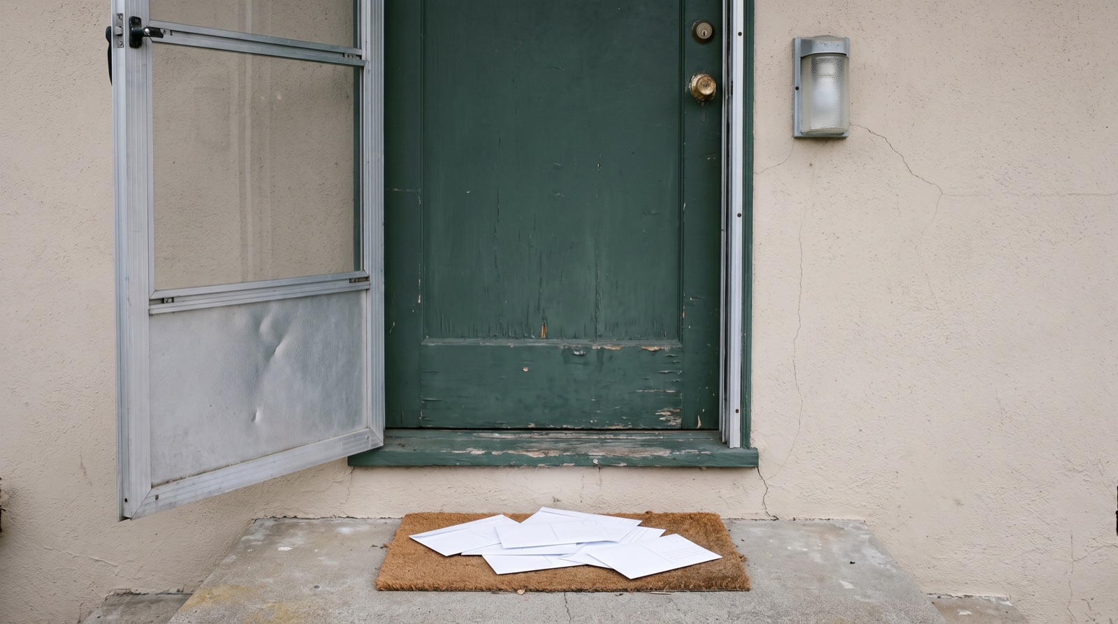 Direct-mail offers piled on the doormat of an ordinary Bay Area house, the kind we buy ugly houses marketing targets