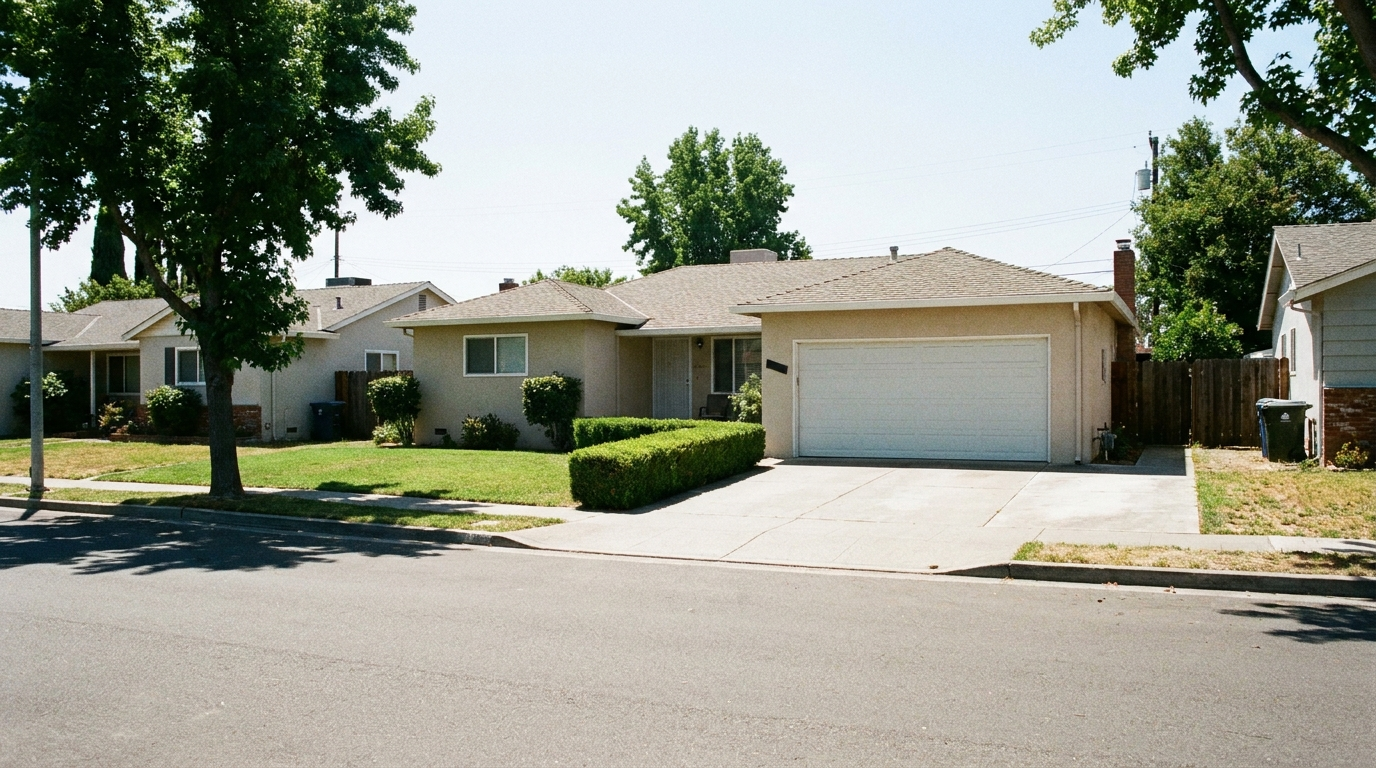 An ordinary Bay Area ranch home on a quiet residential street, the kind of house cash buyers make offers on